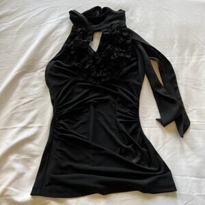 Candie's black ruched ruffle tank halter neck tie top S